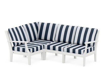 POLYWOOD® Braxton Modular 4-Piece Deep Seating Set in White / Cabana Stripe Marine Indigo