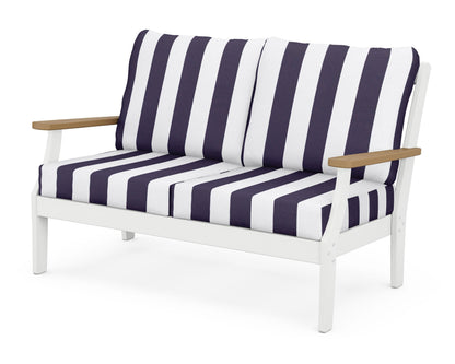 POLYWOOD® Braxton Deep Seating Loveseat in White / Natural / Cabana Stripe Navy