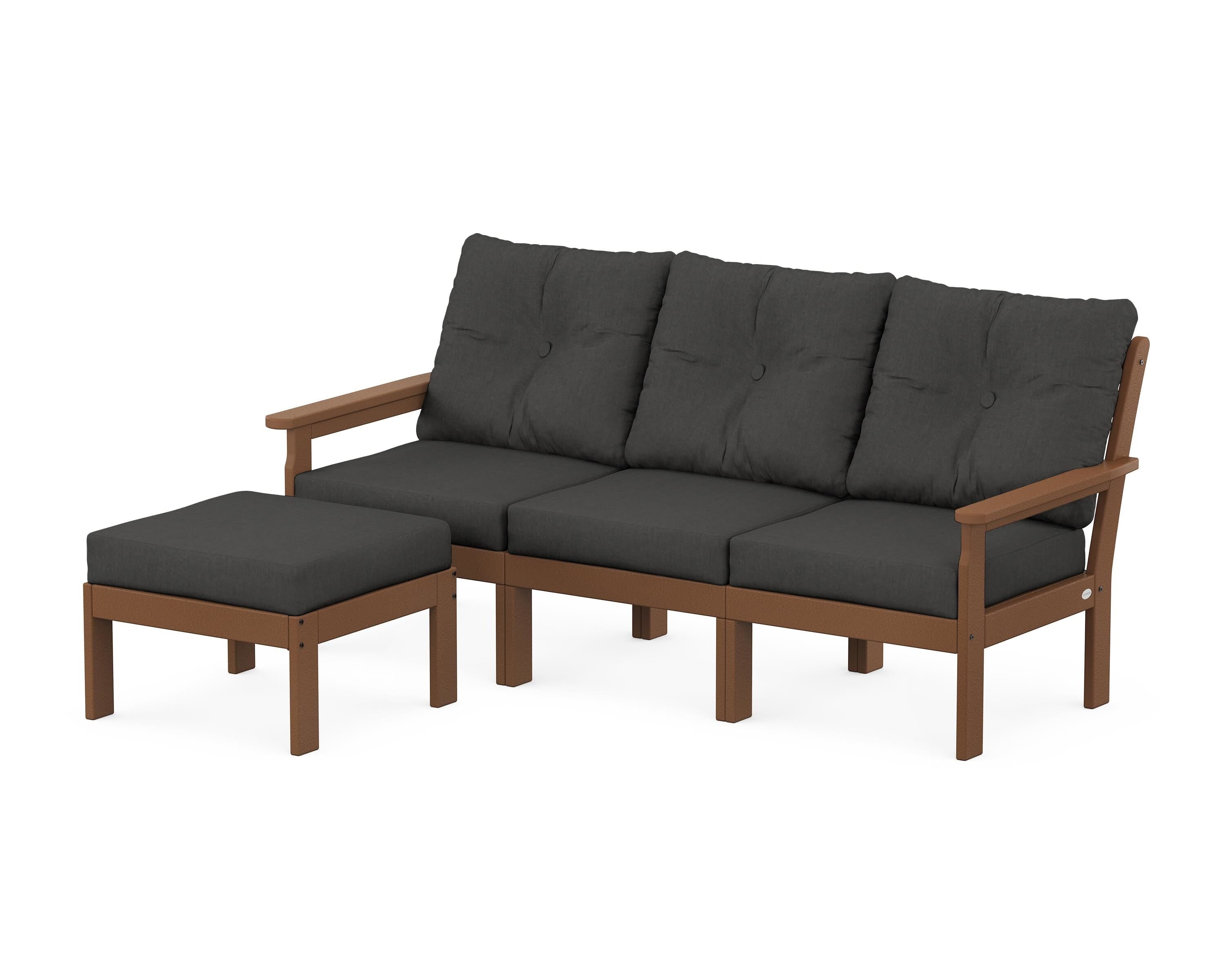 POLYWOOD® Vineyard 4-Piece Sectional with Ottoman in Teak / Spectrum Carbon