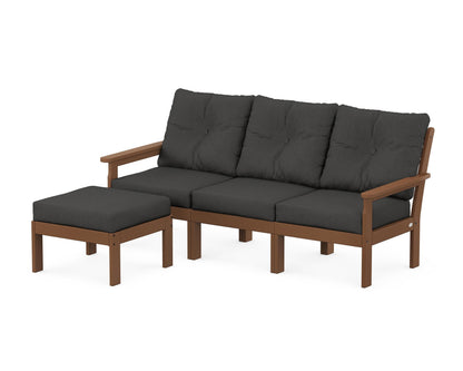 POLYWOOD® Vineyard 4-Piece Sectional with Ottoman in Teak / Spectrum Carbon