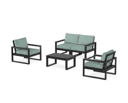 POLYWOOD® EDGE Sectional 4-Piece Deep Seating Set with Loveseat in Black / Glacier Spa