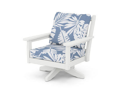 POLYWOOD® Chippendale Deep Seating Swivel Chair in White / Leaf Sky Blue