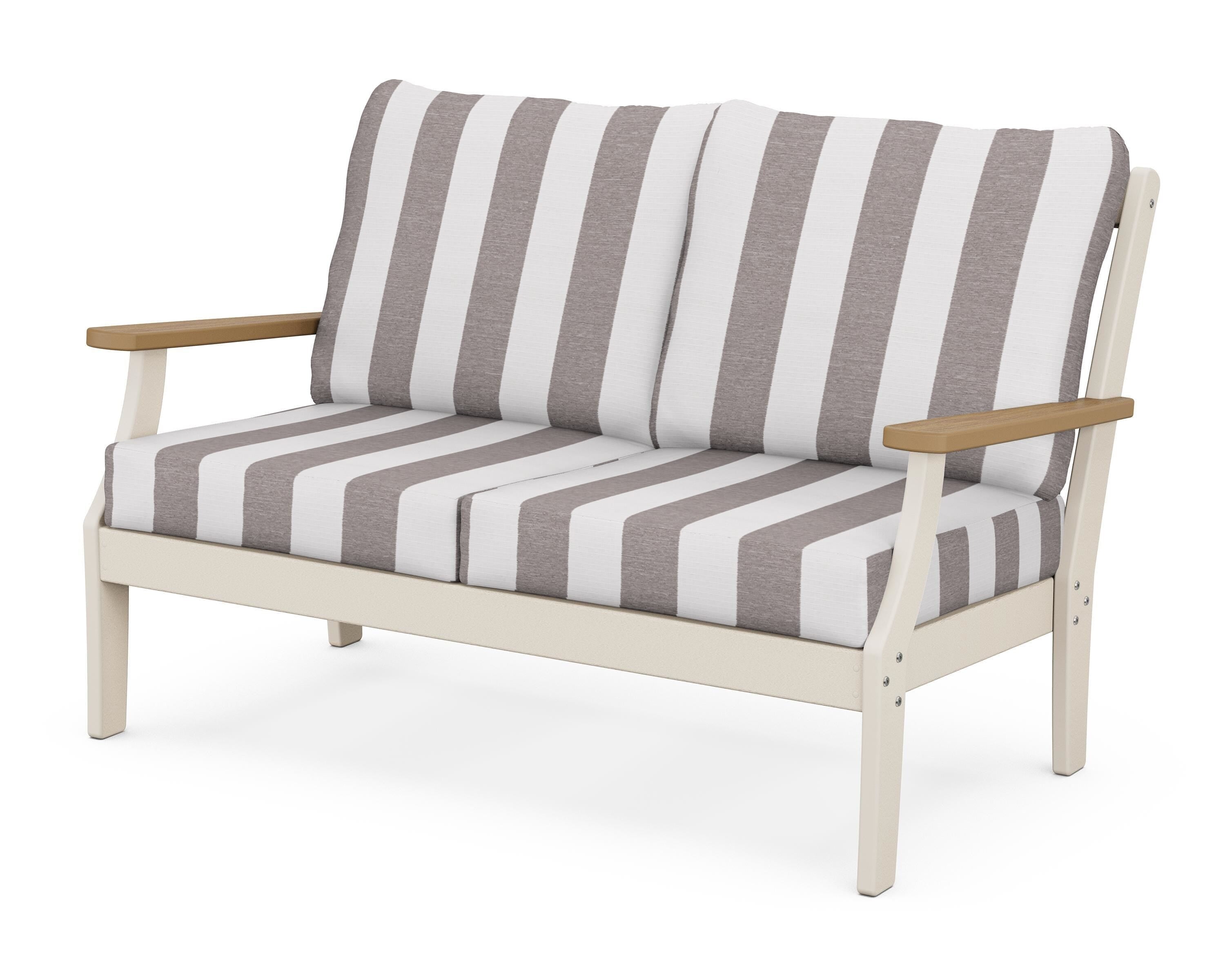 POLYWOOD® Braxton Deep Seating Loveseat in Sand / Natural / Cabana Stripe Grey Mist
