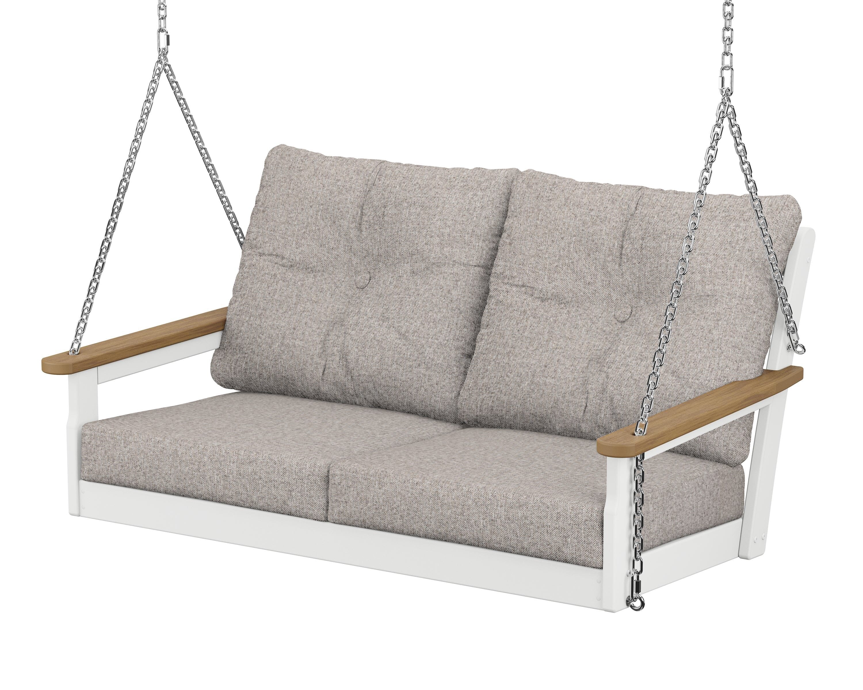 POLYWOOD® Vineyard Deep Seating Swing in White / Natural / Weathered Tweed