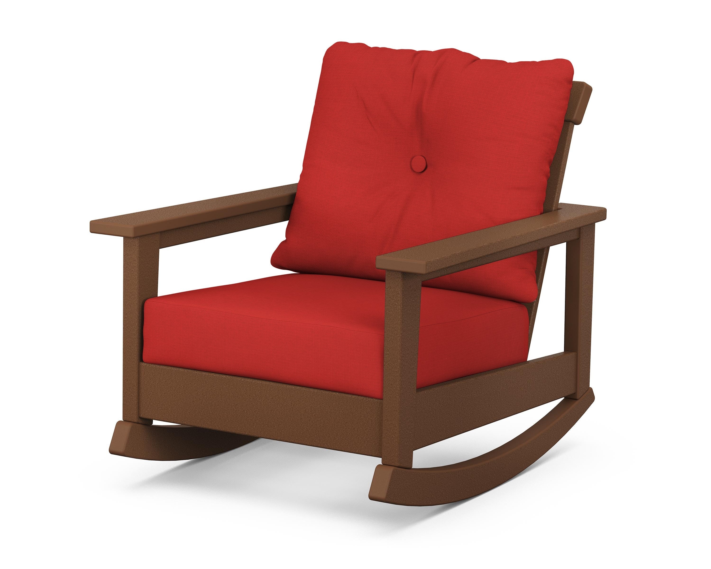 POLYWOOD® Prescott Deep Seating Rocking Chair in Teak / Crimson Linen