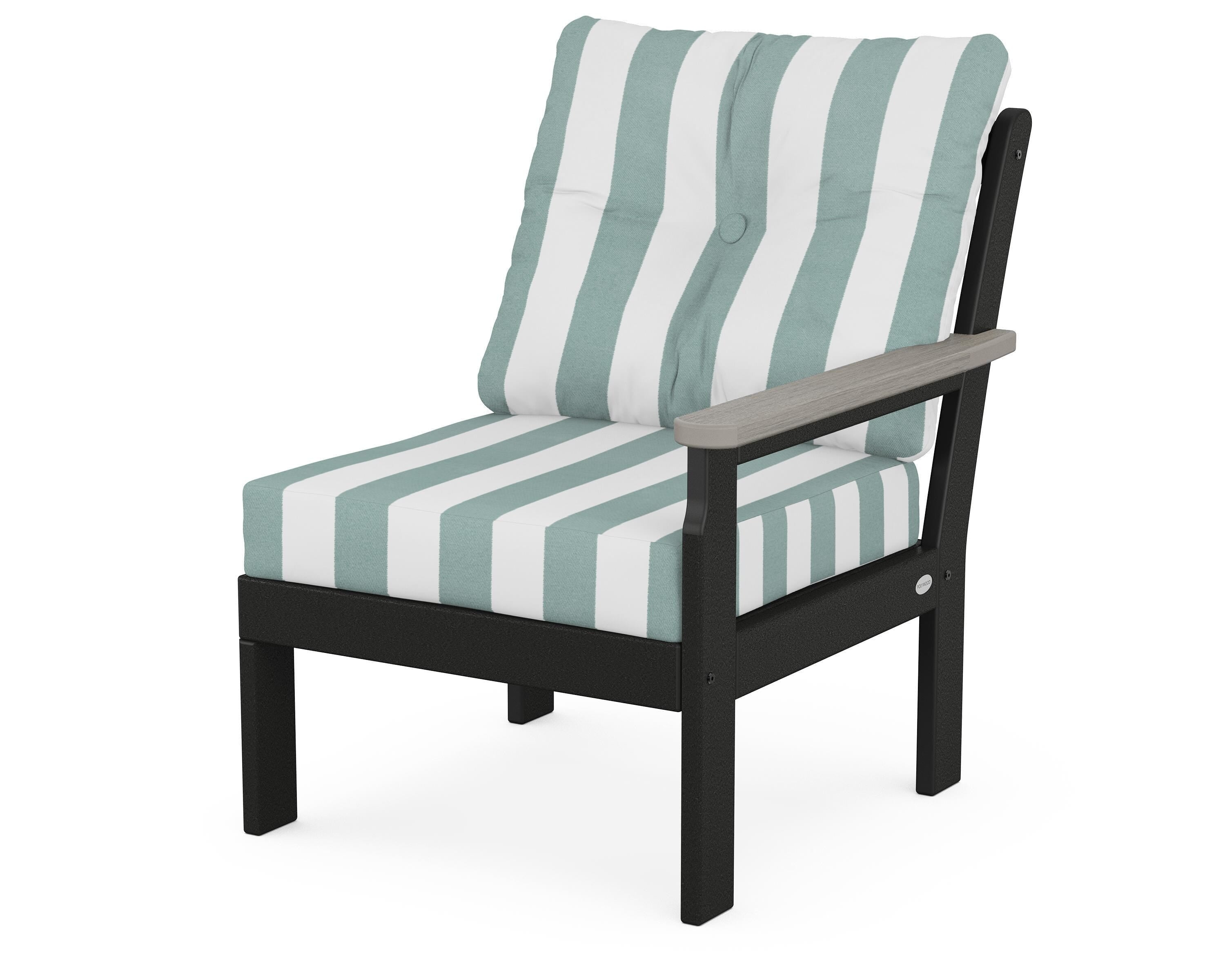 POLYWOOD® Vineyard Modular Right Arm Chair in Black / Driftwood / Cabana Stripe Glacier Spa