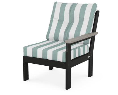POLYWOOD® Vineyard Modular Right Arm Chair in Black / Driftwood / Cabana Stripe Glacier Spa