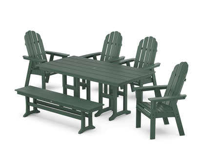POLYWOOD® Vineyard Curveback Adirondack Chair 6-Piece Farmhouse Dining Set with Bench in Green
