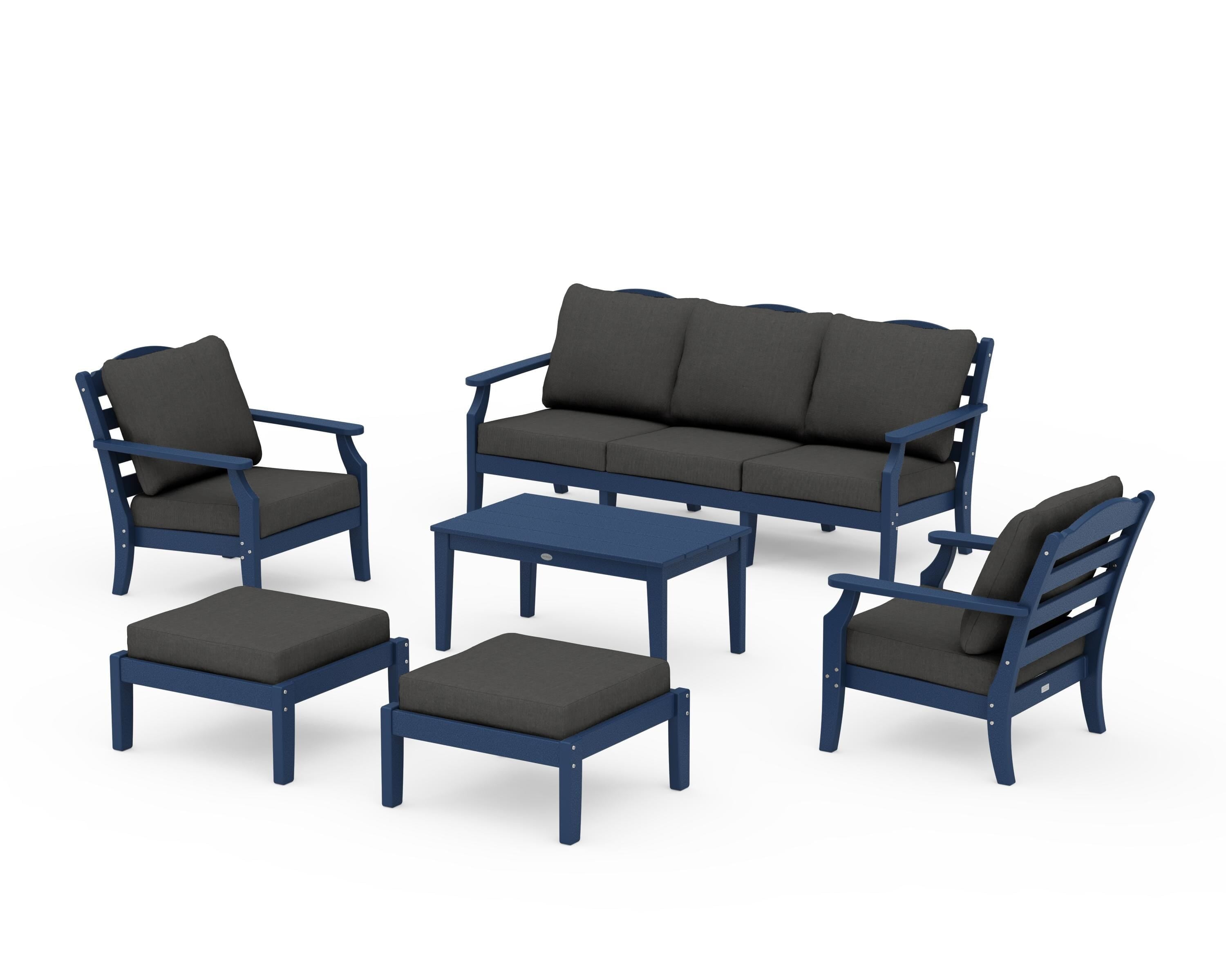Draper James™ by  POLYWOOD® Savannah 6-Piece Lounge Sofa Set in Navy / Spectrum Carbon