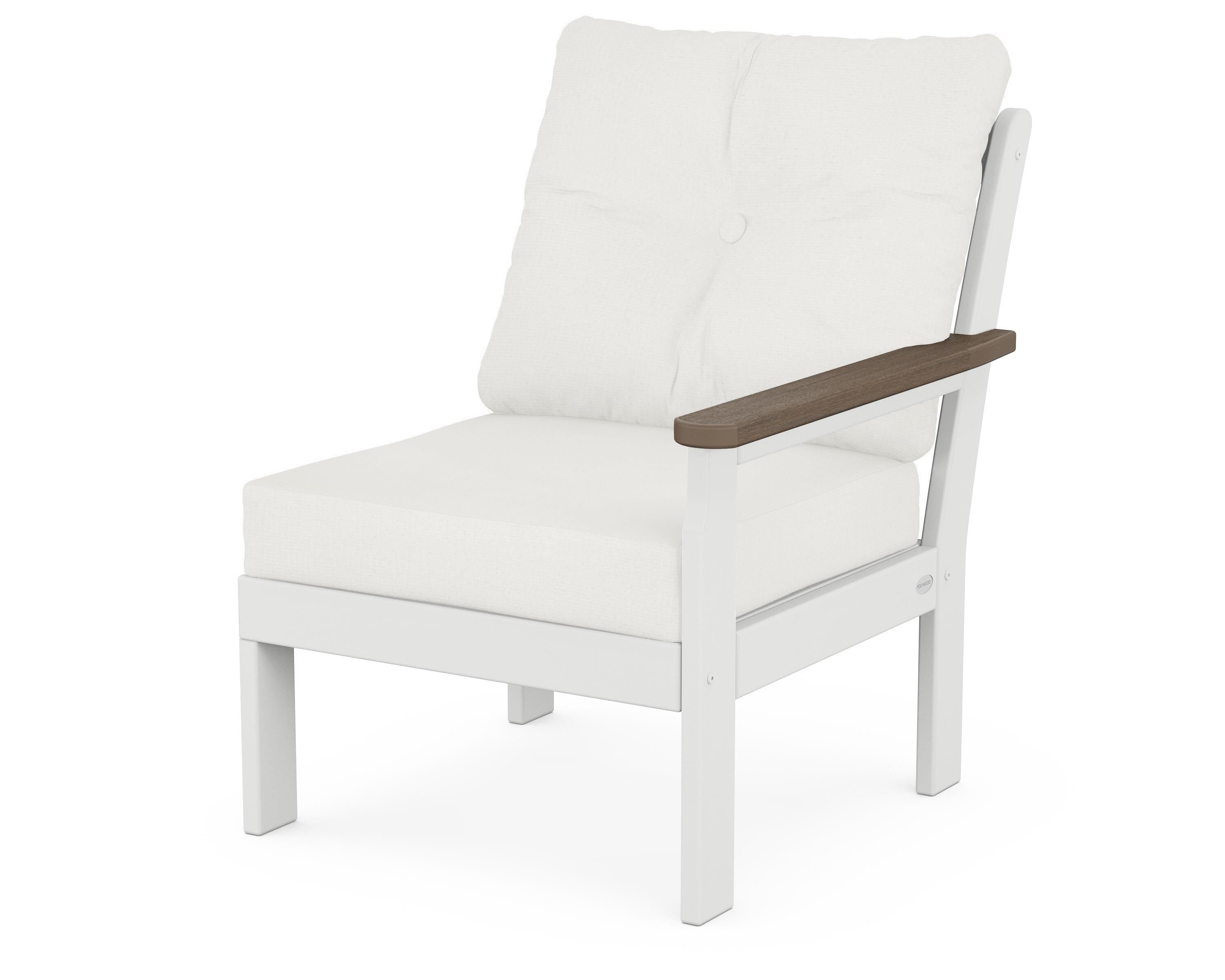 POLYWOOD® Vineyard Modular Right Arm Chair in White / Kona / Natural Linen