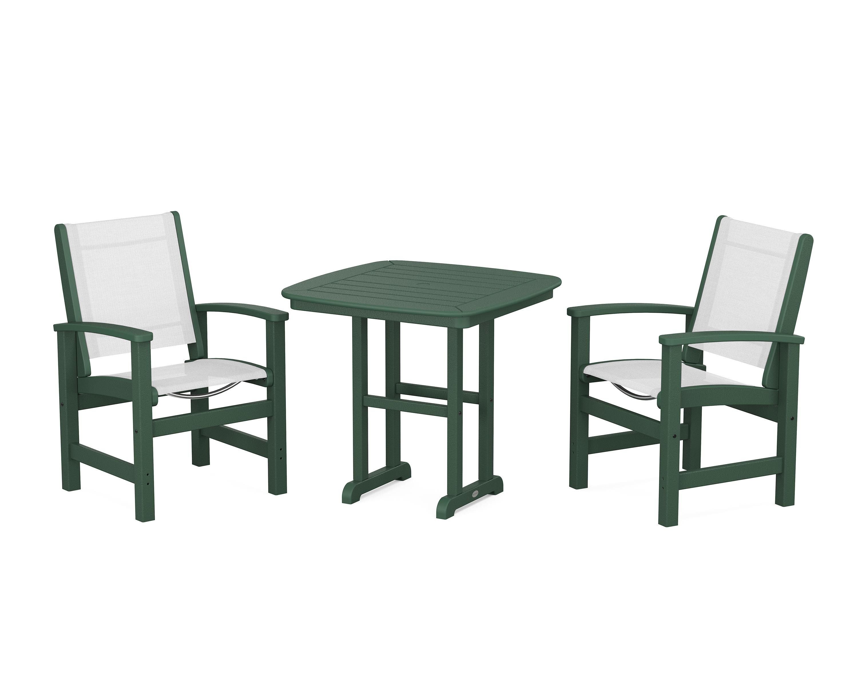 POLYWOOD® Coastal 3-Piece Dining Set in Green / White Sling