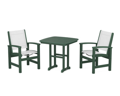 POLYWOOD® Coastal 3-Piece Dining Set in Green / White Sling