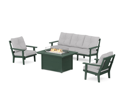 POLYWOOD® Prairie Deep Seating Fire Pit Table Set in Green / Granite