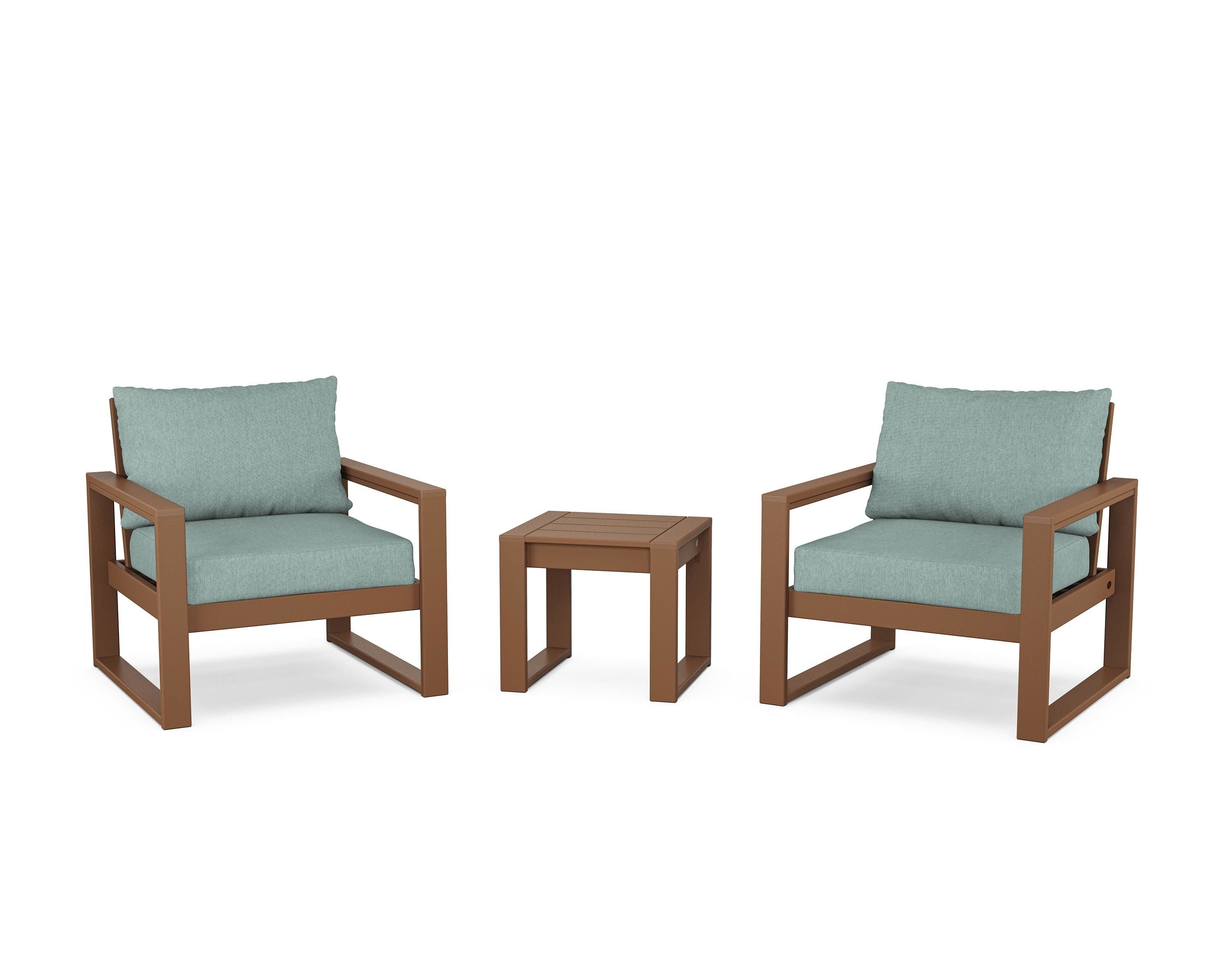 POLYWOOD® EDGE Sectional 3-Piece Deep Seating Set in Teak / Glacier Spa