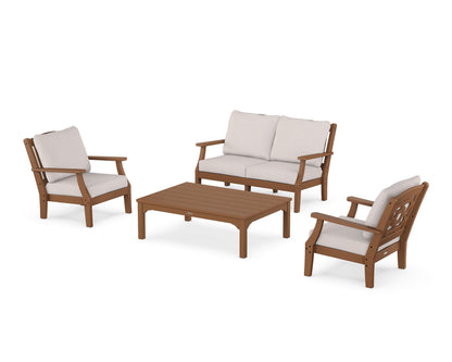 Martha Stewart by POLYWOOD® Chinoiserie 4-Piece Deep Seating Set with Loveseat in Teak / Dune Burlap