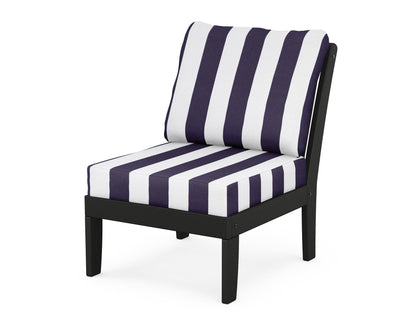 POLYWOOD® Braxton Modular Armless Chair in Black / Cabana Stripe Navy
