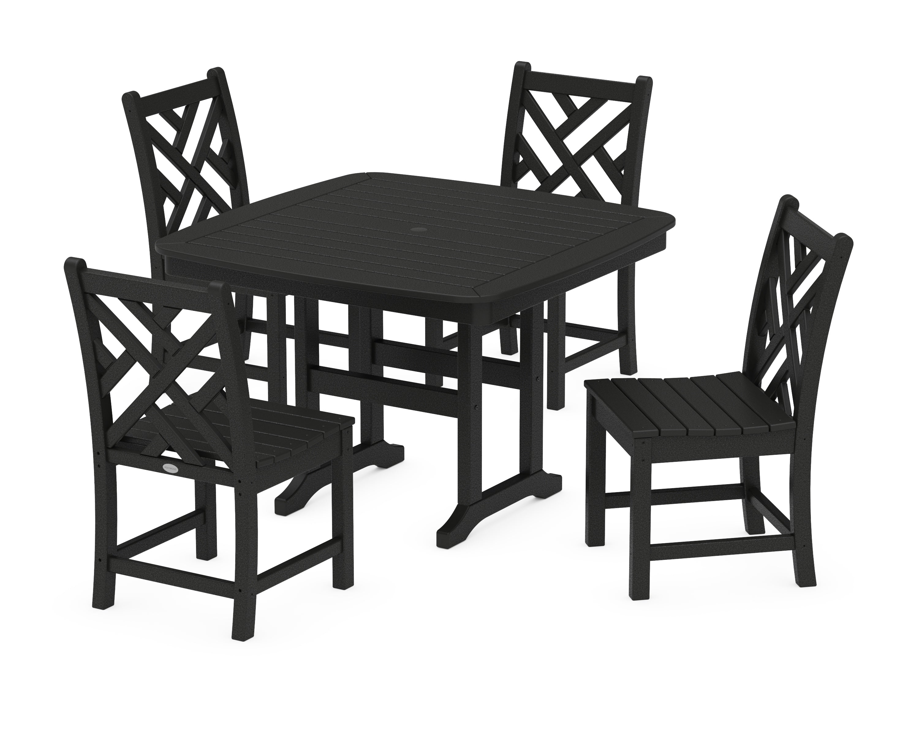 POLYWOOD® Chippendale Side Chair 5-Piece Dining Set with Trestle Legs in Black