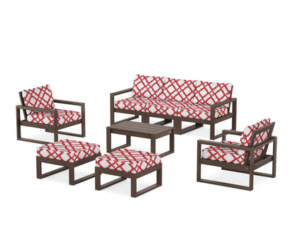 POLYWOOD® EDGE Sectional 8-Piece Lounge Sofa Set in Mahogany / Trellis Crimson
