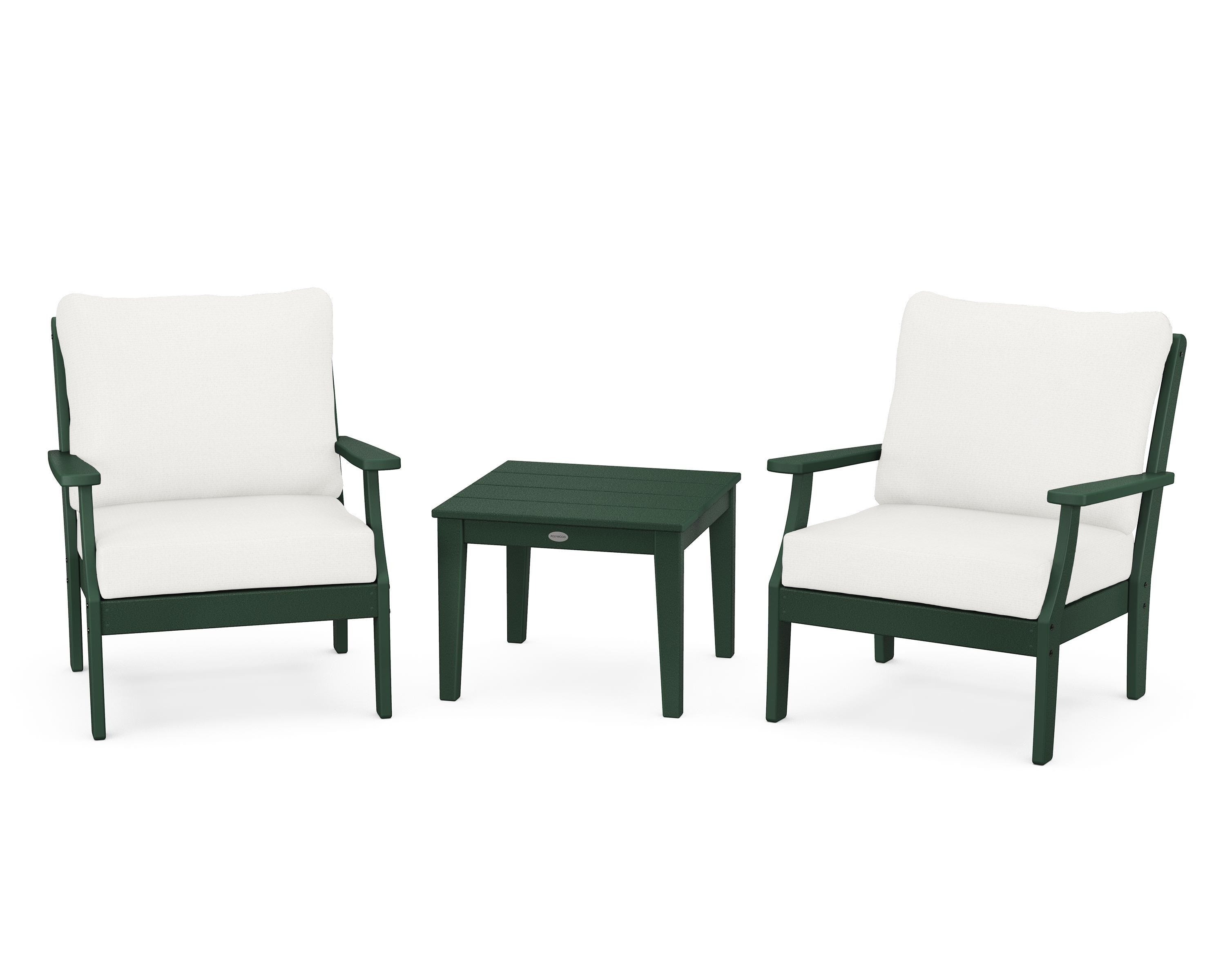 POLYWOOD® Braxton 3-Piece Deep Seating Set in Green / Natural Linen
