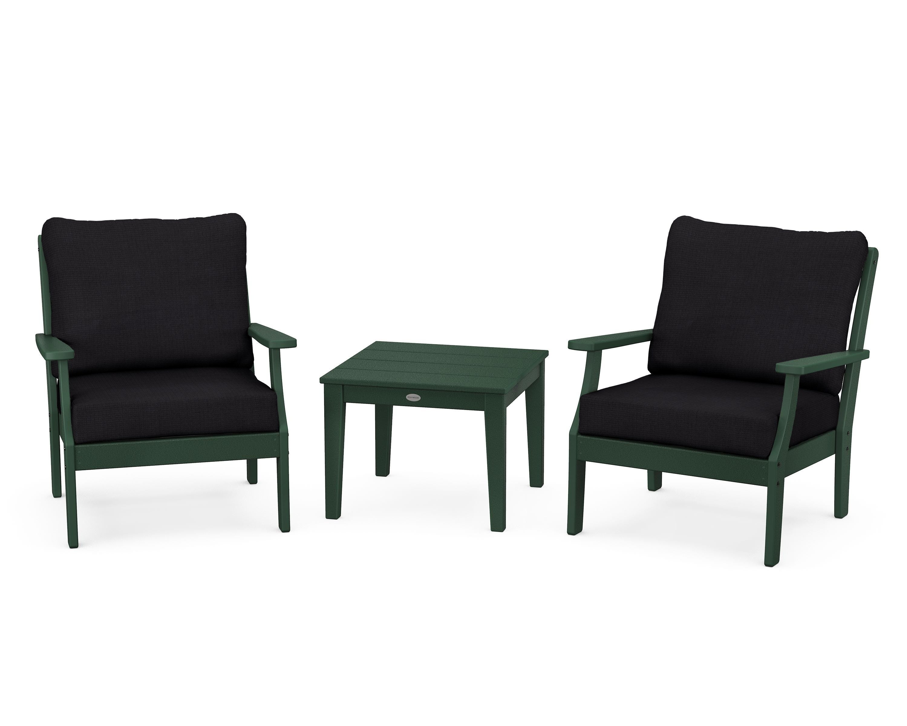 POLYWOOD® Braxton 3-Piece Deep Seating Set in Green / Midnight Linen