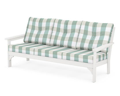 POLYWOOD® Vineyard Deep Seating Sofa in Vintage White / Buffalo Plaid Glacier Spa