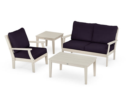 POLYWOOD® Braxton 4-Piece Deep Seating Set in Sand / Navy Linen