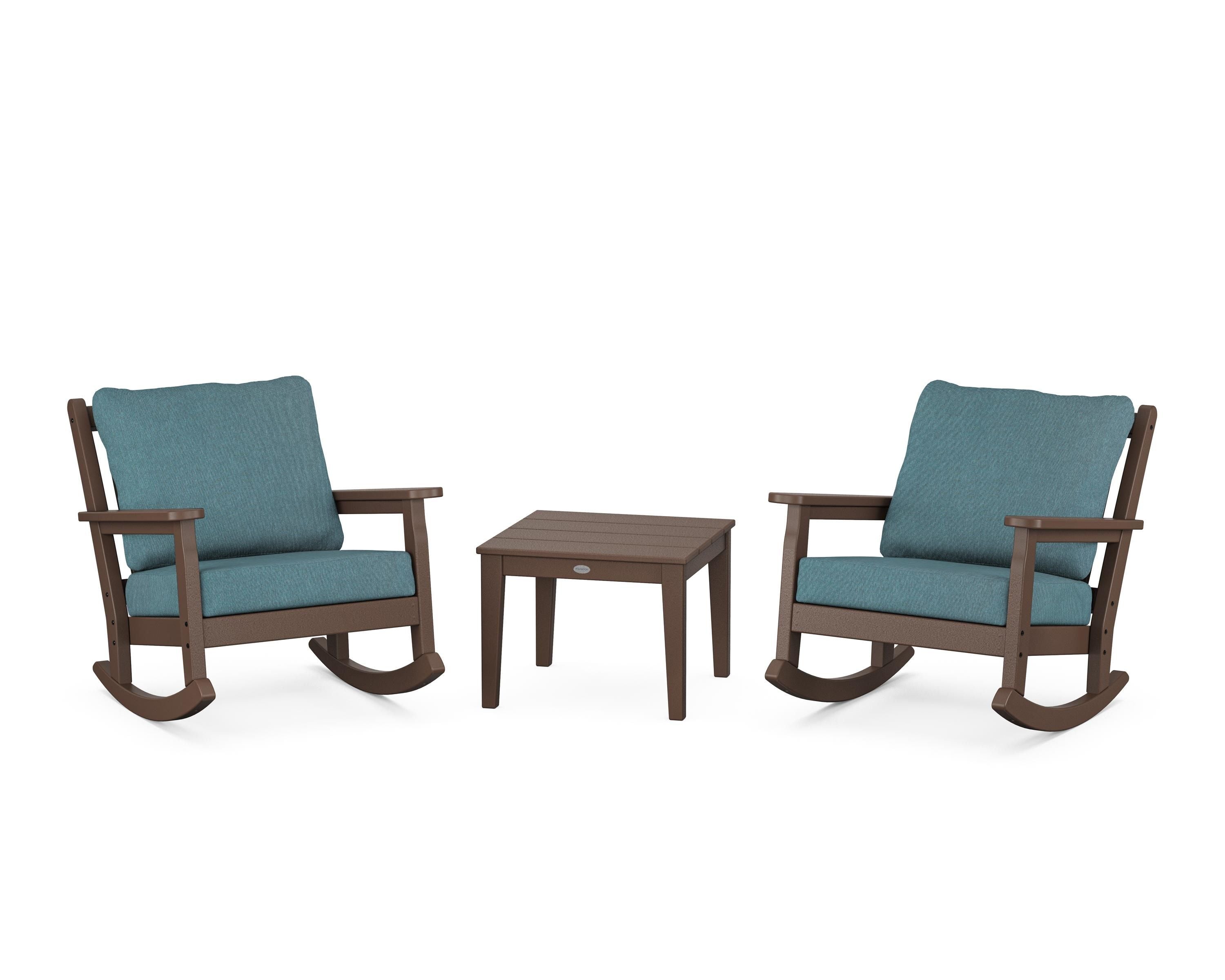 POLYWOOD® Chippendale 3-Piece Deep Seating Rocker Set in Mahogany / Ocean Teal