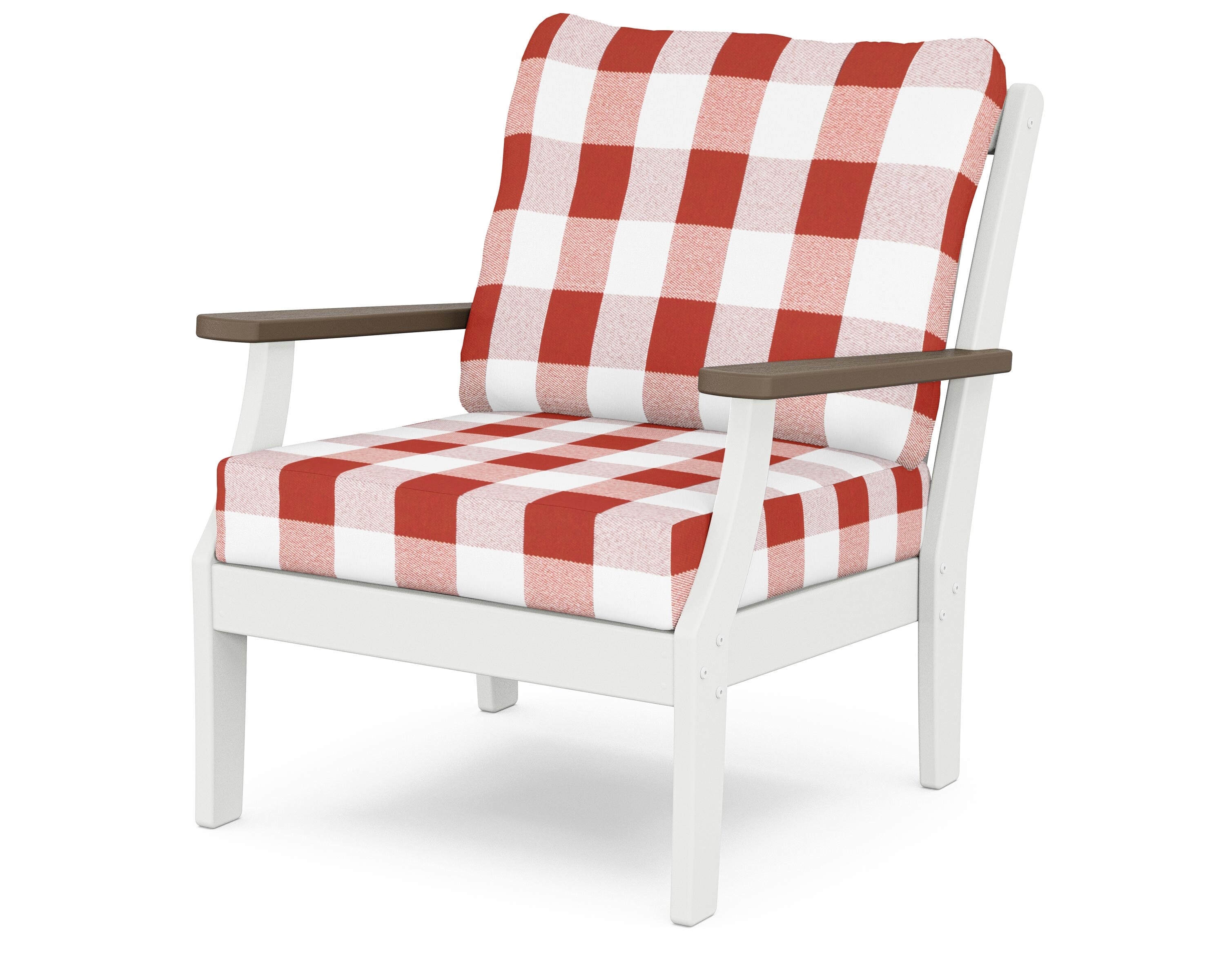POLYWOOD® Braxton Deep Seating Chair in White / Kona / Buffalo Plaid Crimson