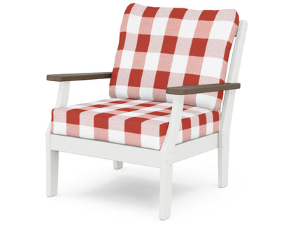 POLYWOOD® Braxton Deep Seating Chair in White / Kona / Buffalo Plaid Crimson