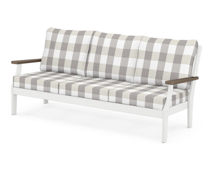 POLYWOOD® Braxton Deep Seating Sofa in White / Kona / Buffalo Plaid Grey Mist