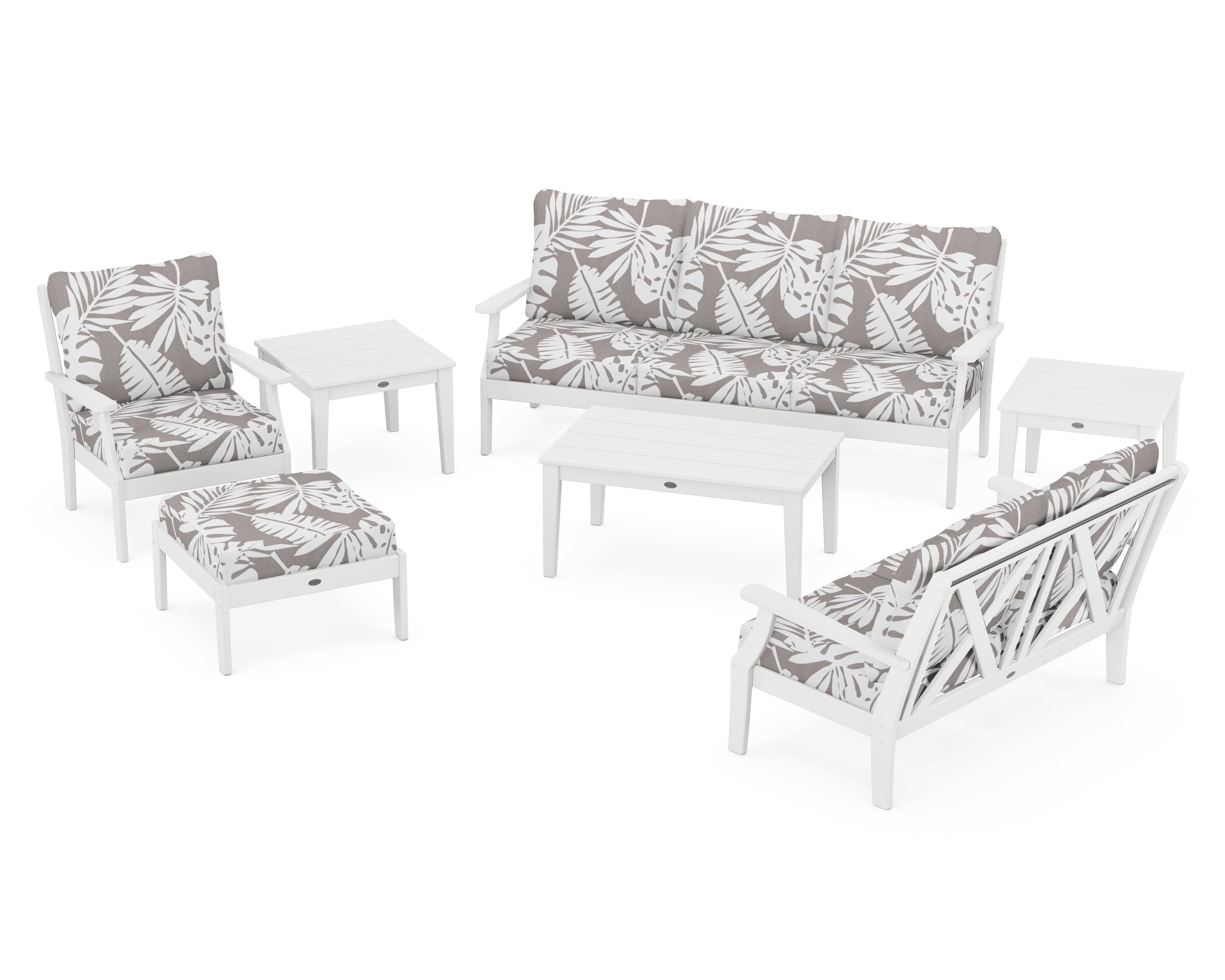 POLYWOOD® Braxton 7-Piece Deep Seating Set in White / Leaf Grey Mist