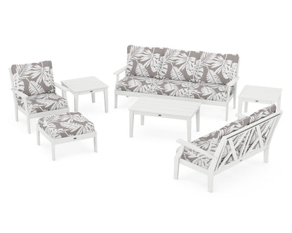 POLYWOOD® Braxton 7-Piece Deep Seating Set in White / Leaf Grey Mist