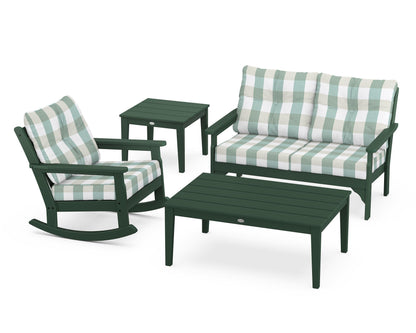 POLYWOOD® Vineyard 4-Piece Deep Seating Rocker Set in Green / Buffalo Plaid Glacier Spa