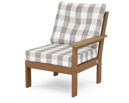 POLYWOOD® Vineyard Modular Right Arm Chair in Teak / Natural / Buffalo Plaid Grey Mist