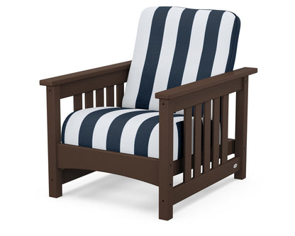 POLYWOOD® Club Mission Chair in Mahogany / Cabana Stripe Marine Indigo