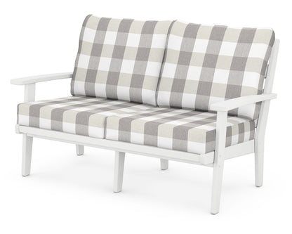 POLYWOOD® Grant Park Deep Seating Loveseat in White / Buffalo Plaid Grey Mist