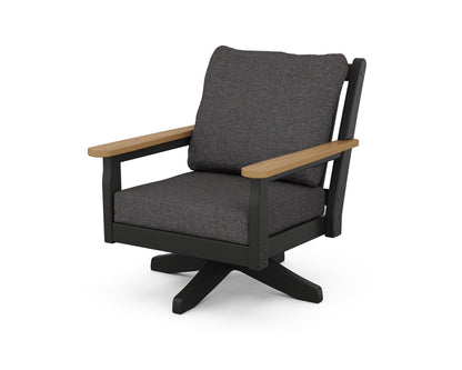 POLYWOOD® Chippendale Deep Seating Swivel Chair in Black / Natural / Ash Charcoal