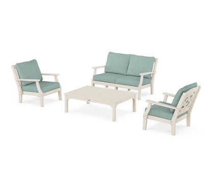 Martha Stewart by POLYWOOD® Chinoiserie 4-Piece Deep Seating Set with Loveseat in Sand / Glacier Spa
