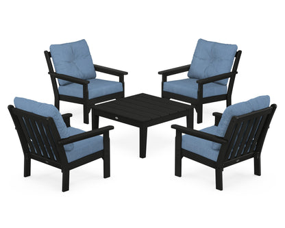 POLYWOOD® Vineyard 5-Piece Deep Seating Conversation Set in Black / Sky Blue