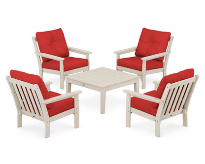 POLYWOOD® Vineyard 5-Piece Deep Seating Conversation Set in Sand / Crimson Linen