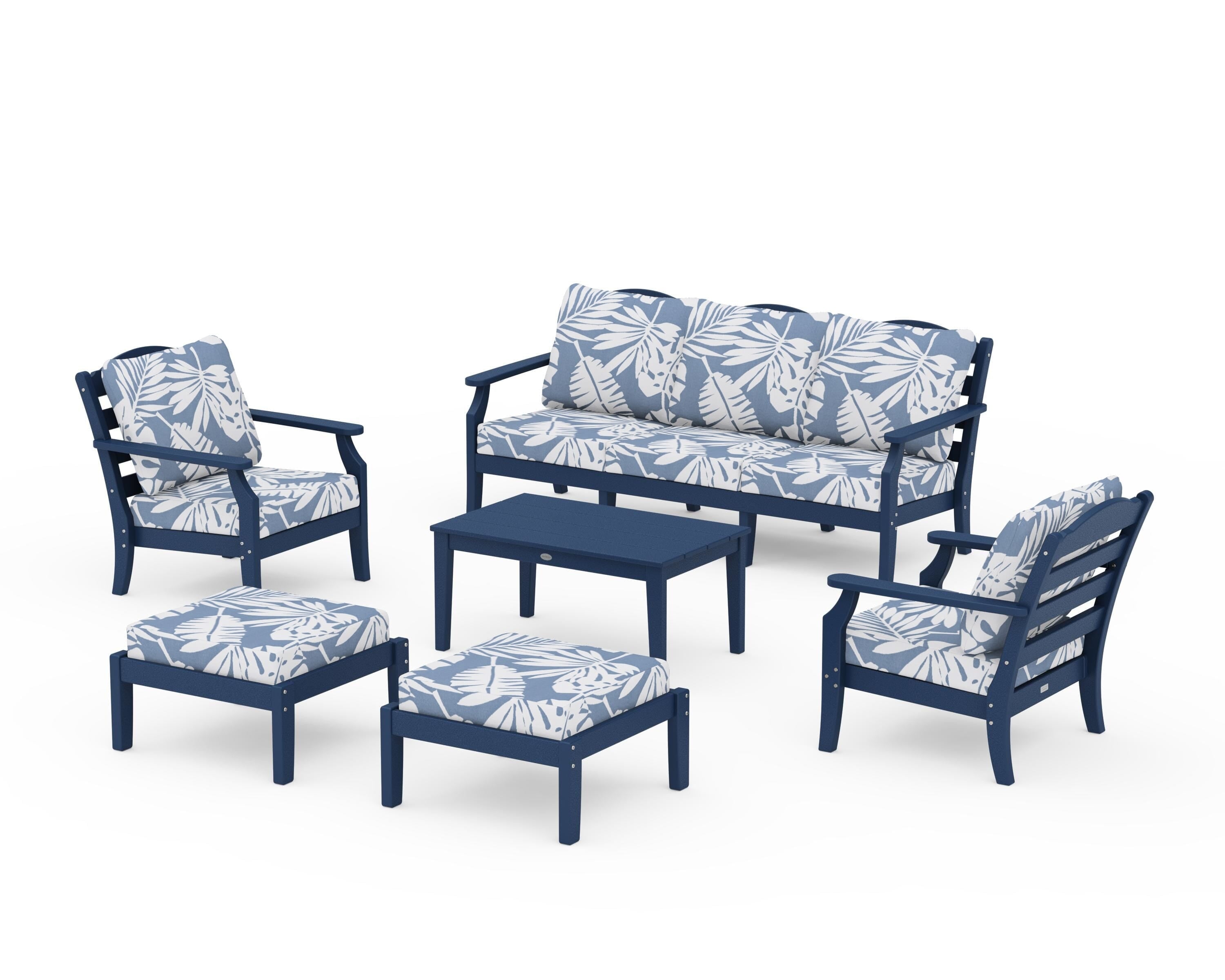 Draper James™ by  POLYWOOD® Savannah 6-Piece Lounge Sofa Set in Navy / Leaf Sky Blue