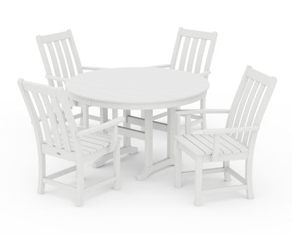 POLYWOOD® Vineyard 5-Piece Round Farmhouse Dining Set in White