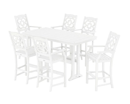 Chinoiserie Arm Chair 7-Piece Bar Set with Trestle Legs