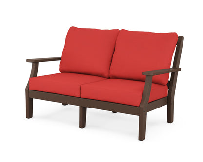 Martha Stewart by POLYWOOD® Chinoiserie Deep Seating Loveseat in Mahogany / Crimson Linen