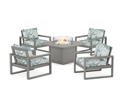 POLYWOOD® EDGE Sectional 5-Piece Deep Seating Set with Fire Pit Table in Slate Grey / Leaf Glacier Spa