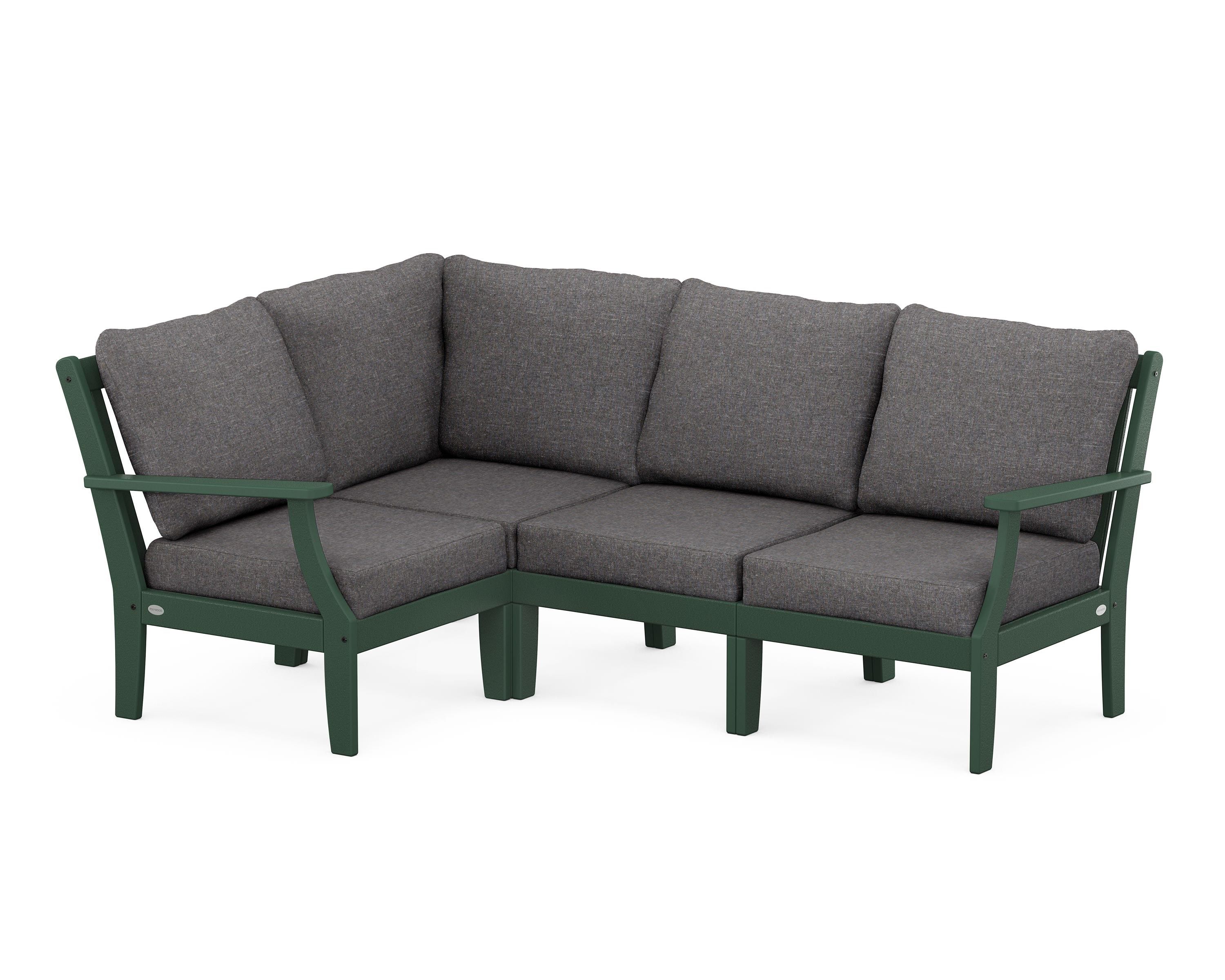 POLYWOOD® Braxton Modular 4-Piece Deep Seating Set in Green / Ash Charcoal
