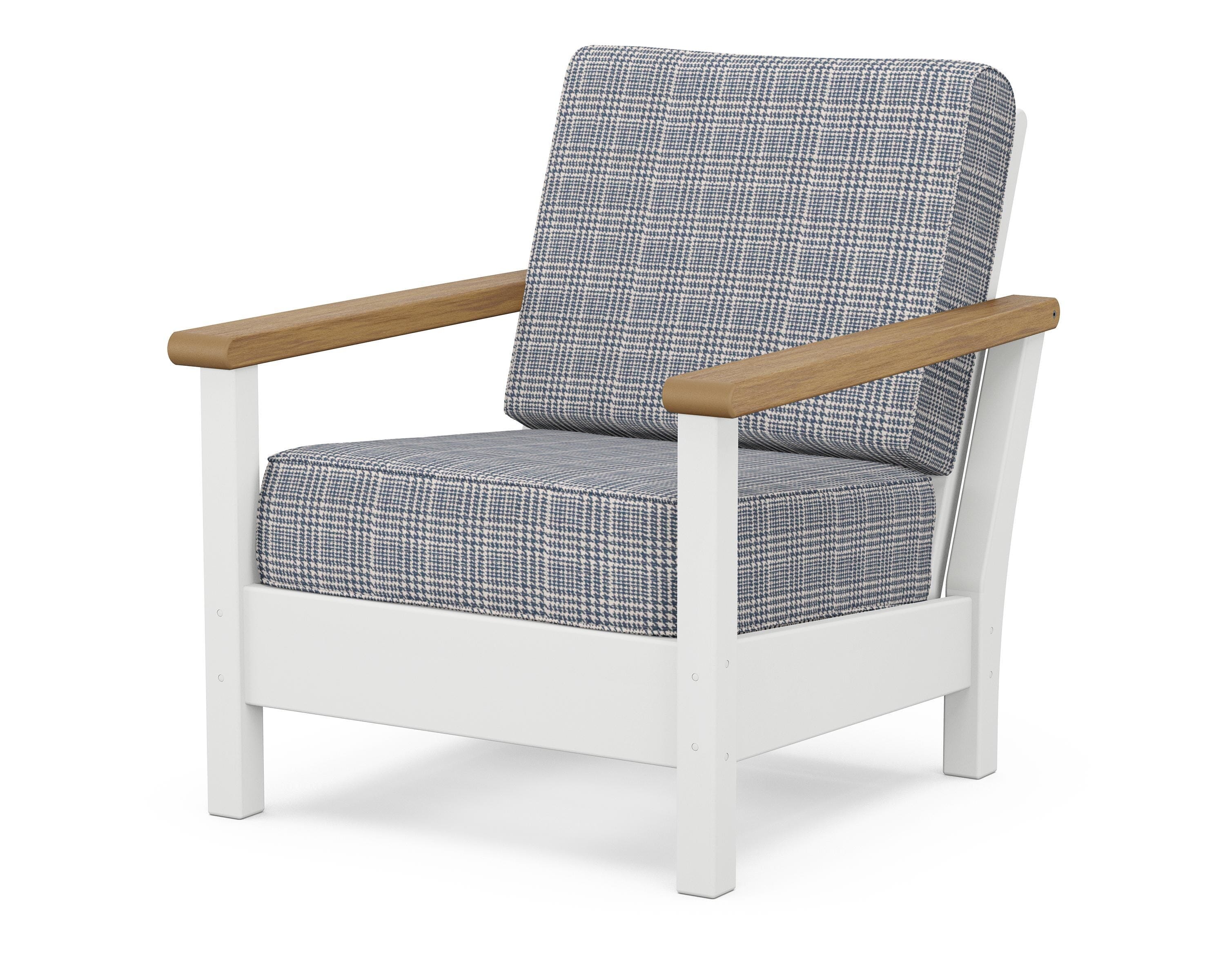POLYWOOD® Harbour Deep Seating Chair in White / Natural / Houndstooth Sky Blue