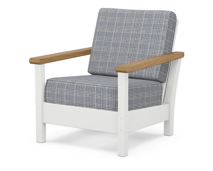POLYWOOD® Harbour Deep Seating Chair in White / Natural / Houndstooth Sky Blue