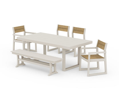 POLYWOOD® EDGE Sling 6-Piece Dining Set with Bench in Sand / Burlap Sling