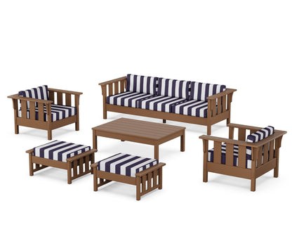 Martha Stewart by POLYWOOD® Acadia 6-Piece Lounge Sofa Set in Teak / Cabana Stripe Navy